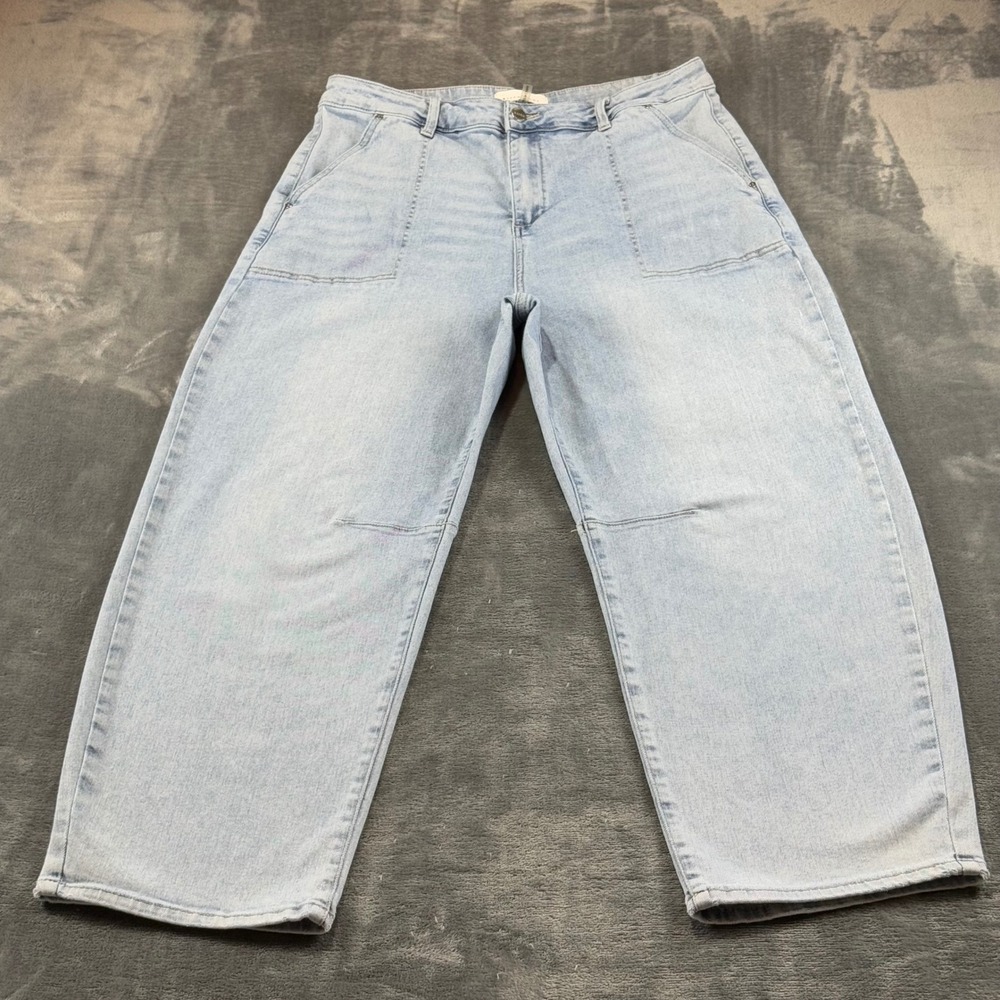 Risen Los Angeles Light Wash Wide Leg Patch Pocket Jeans PG21047X Womens 1XL